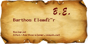 Barthos Elemér névjegykártya